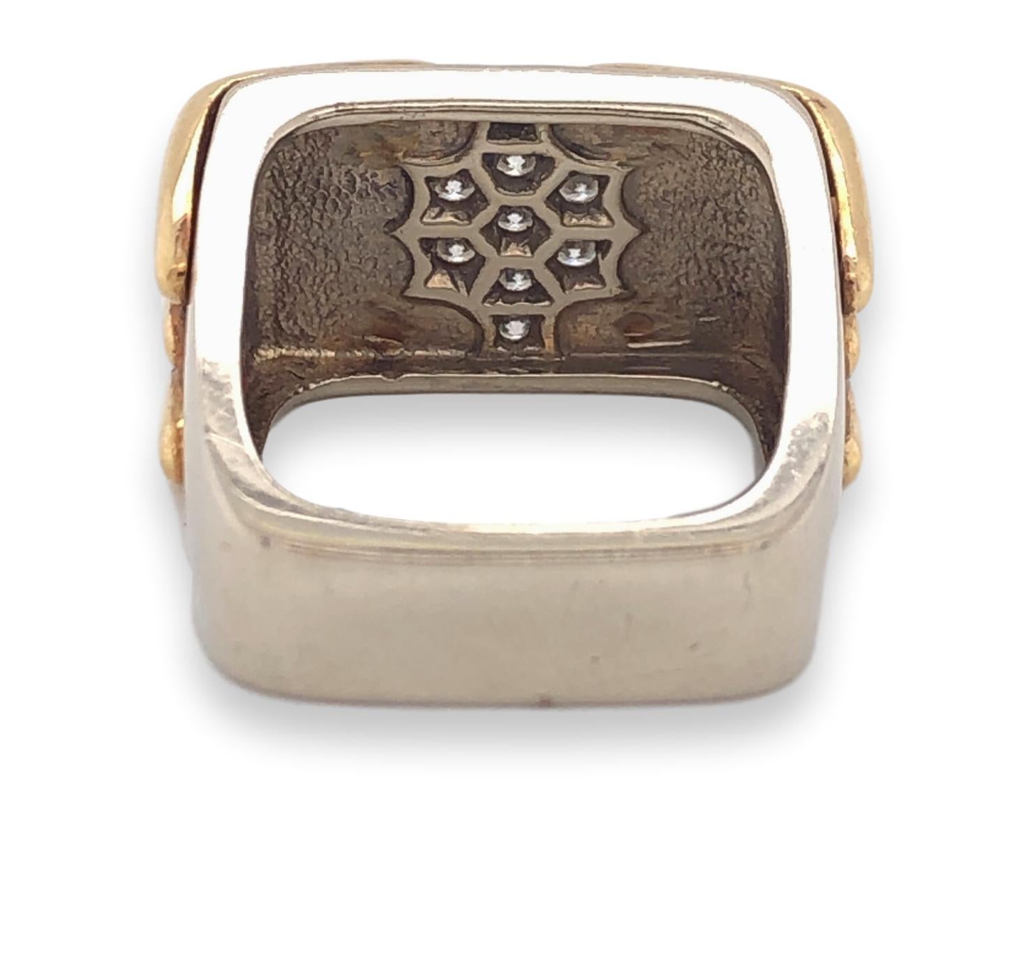 Brilliant Cut 1970s White and Yellow Gold Art Deco Style Ring