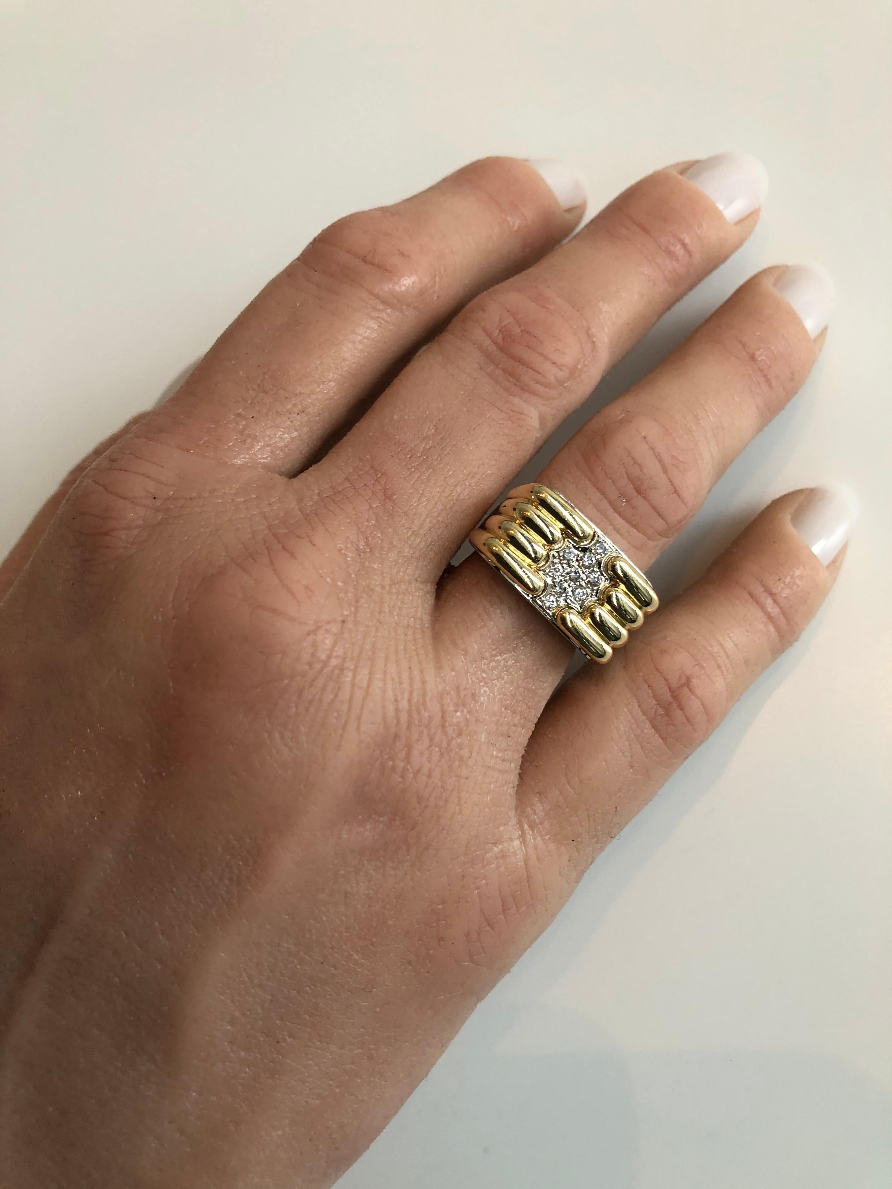 1970s White and Yellow Gold Art Deco Style Ring 1