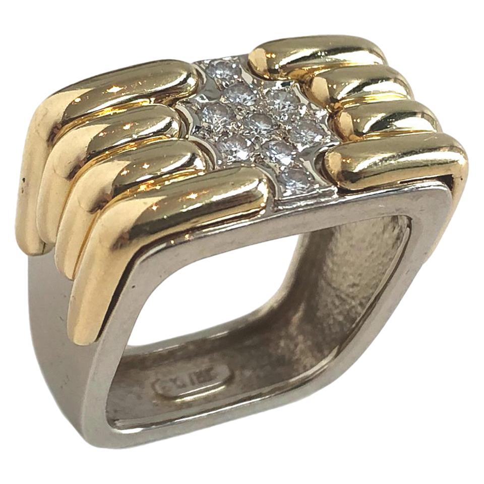 1970s White and Yellow Gold Art Deco Style Ring