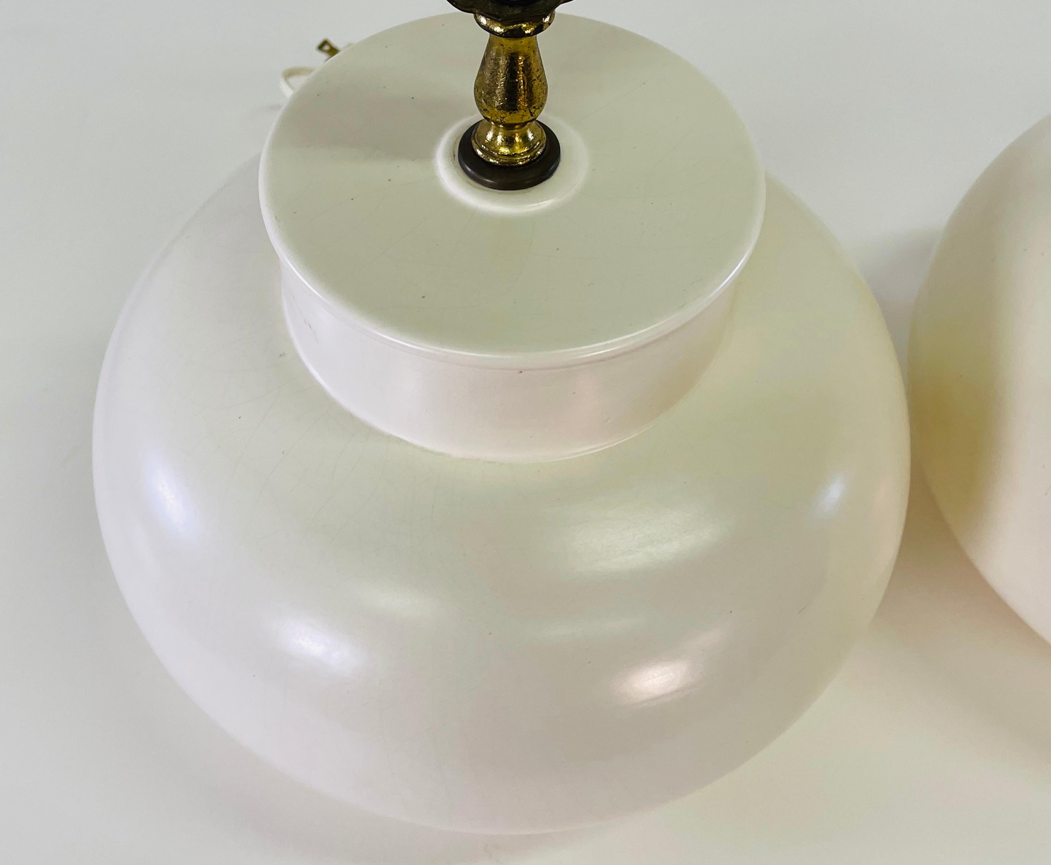 1970s White Bulbous Table Lamps with Shades, Pair For Sale 5