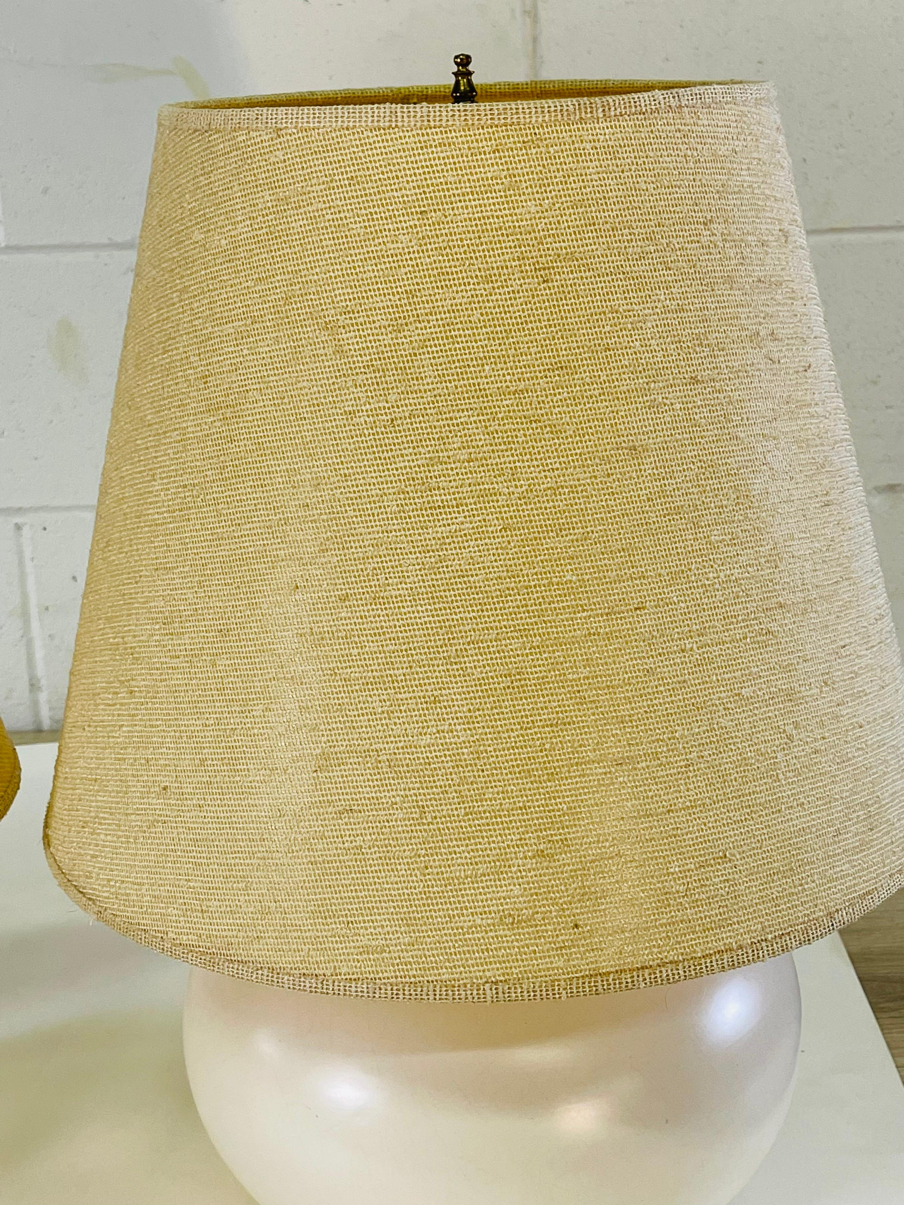 1970s White Bulbous Table Lamps with Shades, Pair In Good Condition For Sale In Amherst, NH