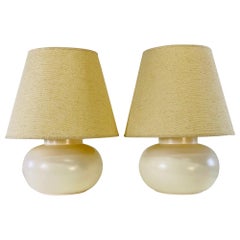 1970s White Bulbous Table Lamps with Shades, Pair