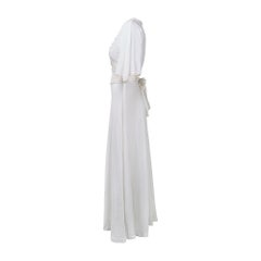 1970s White Cheesecloth and Crochet Dress with Cross Stitch Applique