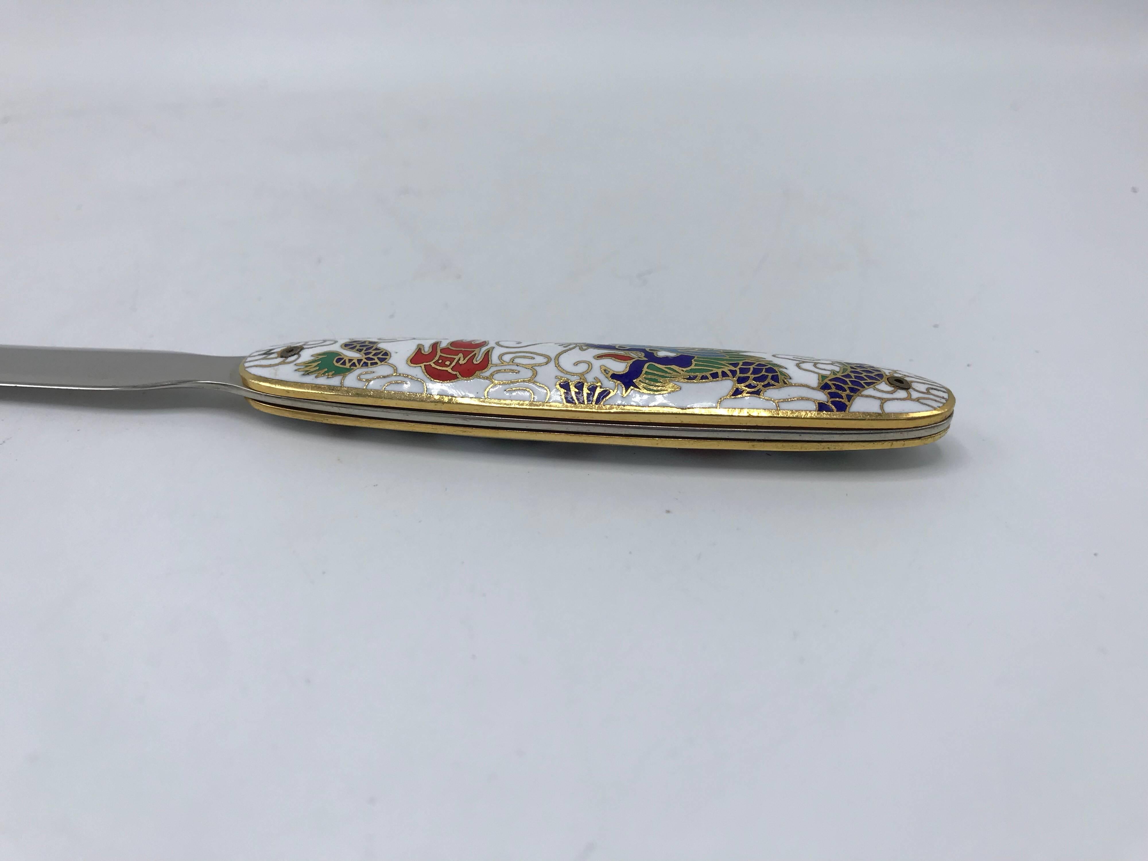 Chinoiserie 1970s White Cloisonné Letter Opener