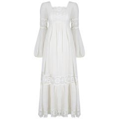 Used 1970s White Cotton and Lace Mexican Boho Wedding Dress