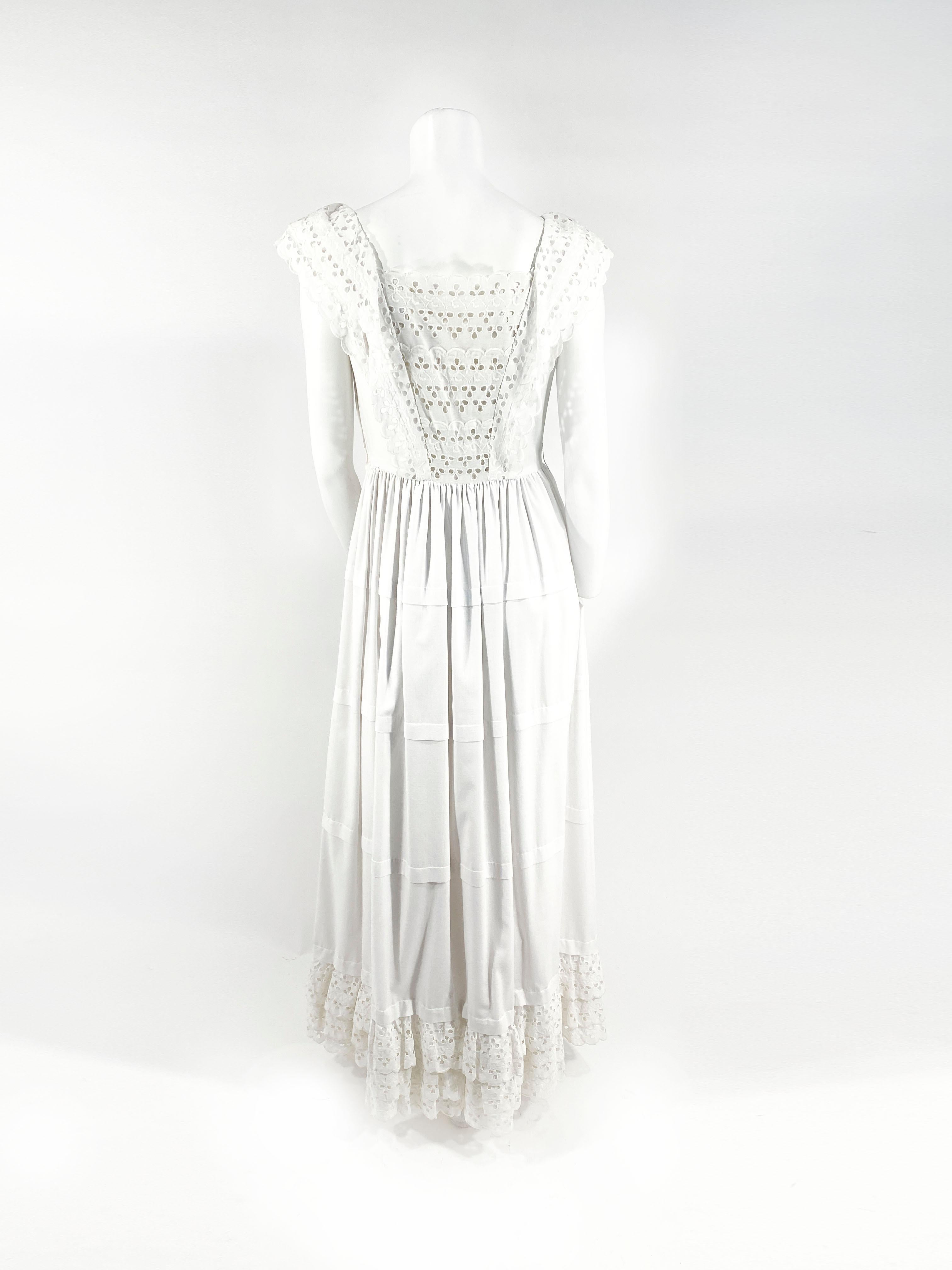 Women's 1970s White Cotton Eyelet Cottage Dress For Sale