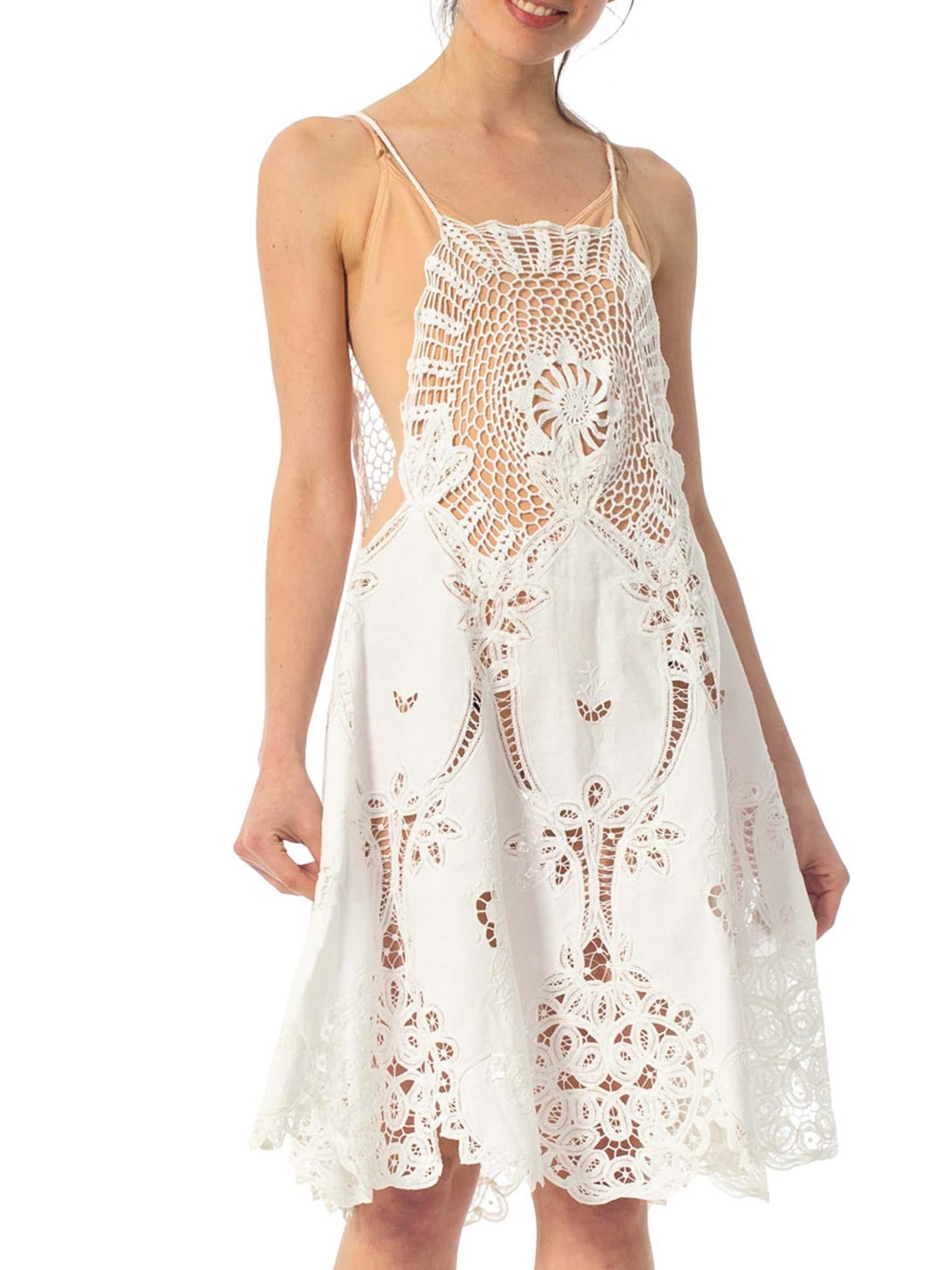 1970S White Cotton Lace Crochet Top Dress 1