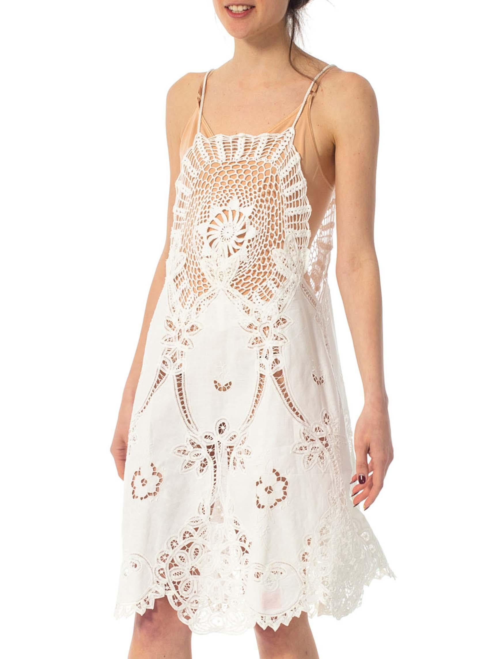 1970S White Cotton Lace Crochet Top Dress 2
