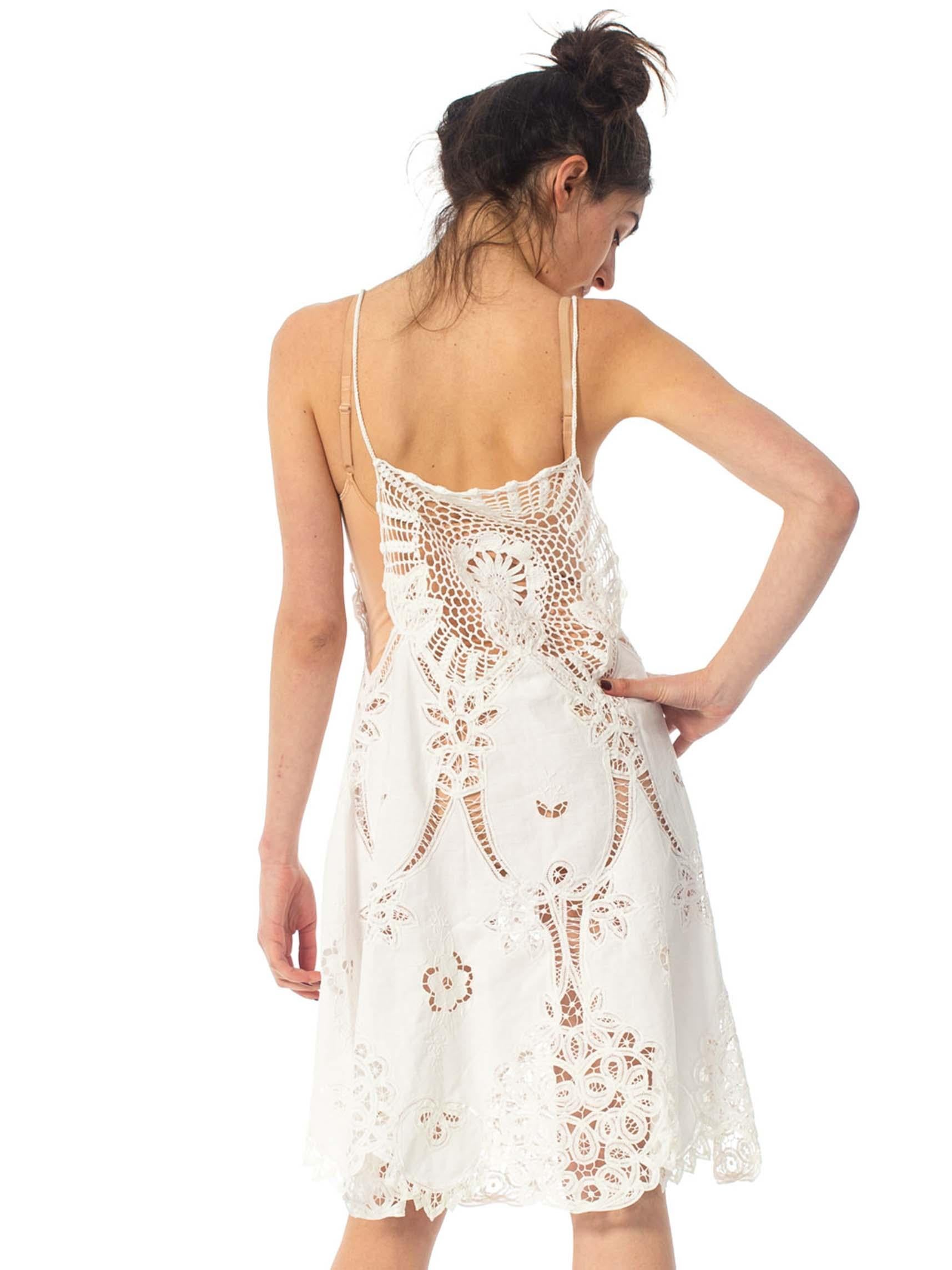 1970S White Cotton Lace Crochet Top Dress 4