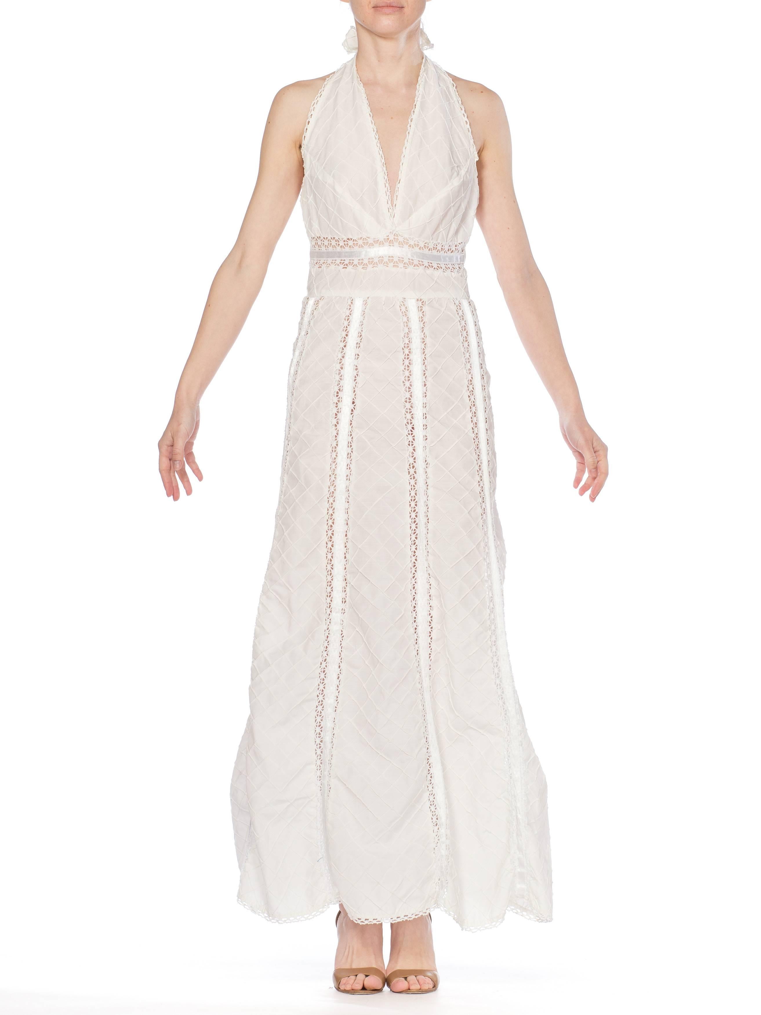 1970s White Cotton Lace Halter Dress 11