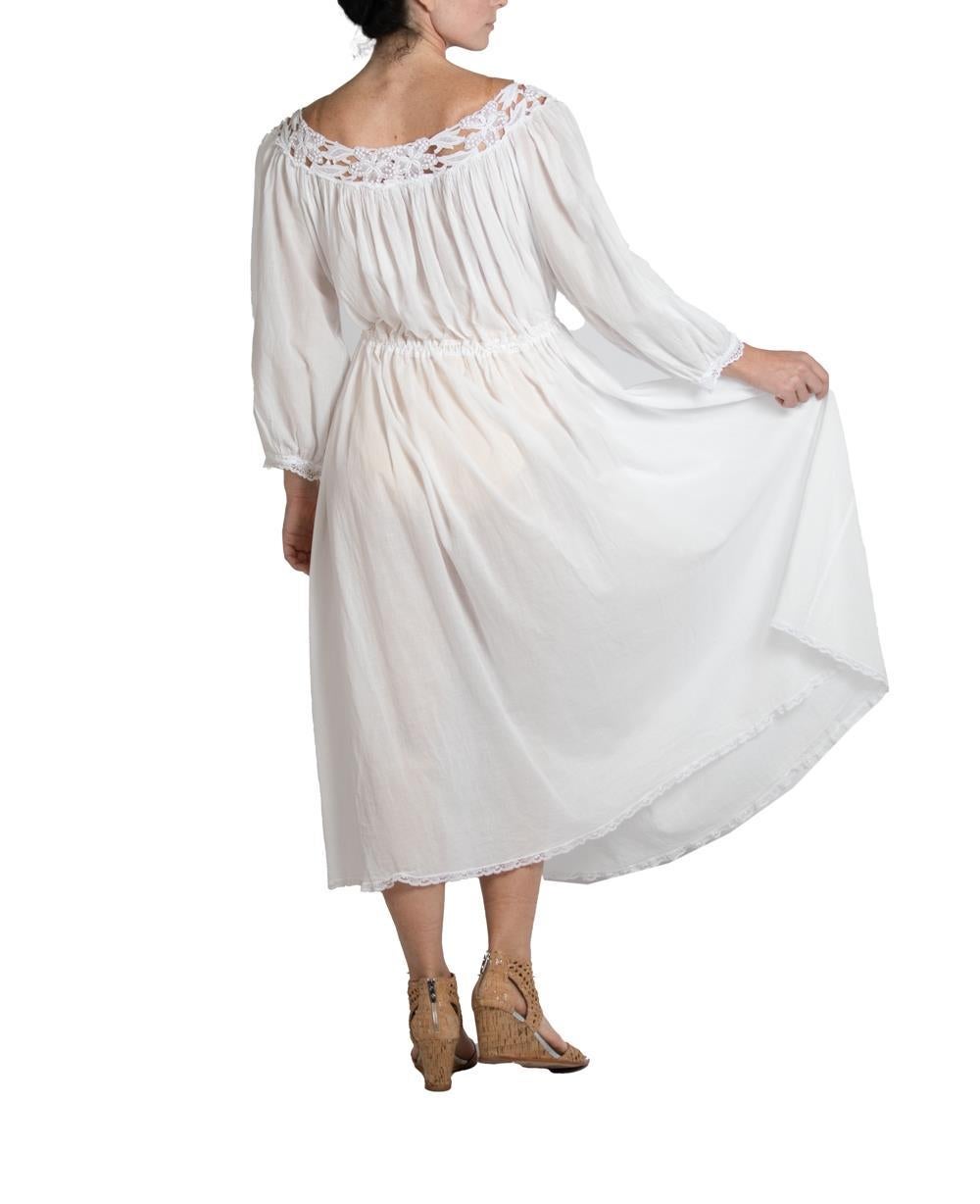 1970S Weiß Baumwolle Spitze viktorianischen Stil Kleid mit Kordelzug Taille im Angebot 5
