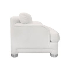 1970s White Curved Armchair with Round Chrome Legs
