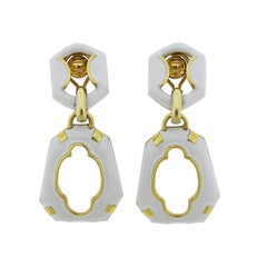 1970s White Enamel Gold Doorknocker Earrings
