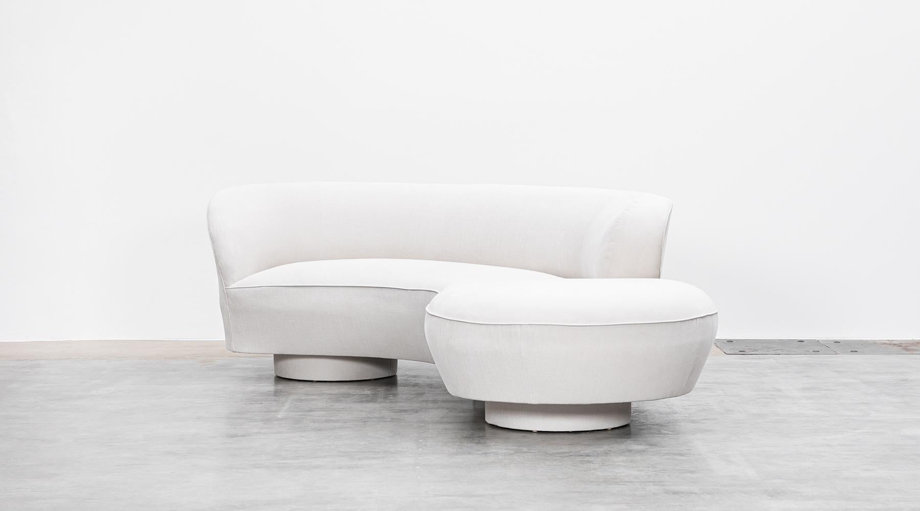 Mid-Century Modern 1970s White Fabric, New Upholstery Sofa by Vladimir Kagan For Sale