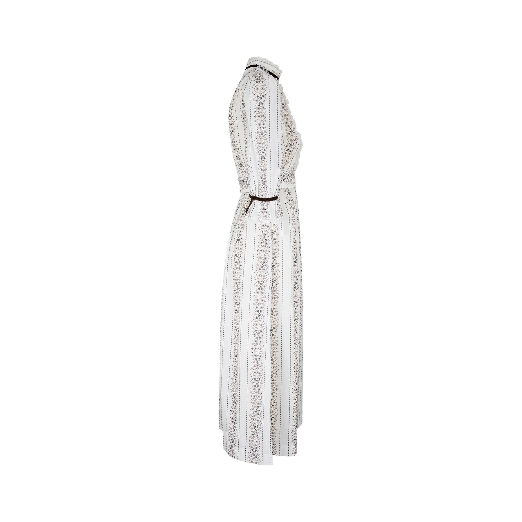 Gray 1970s White Floral Lace and Cotton Maxi Dress For Sale