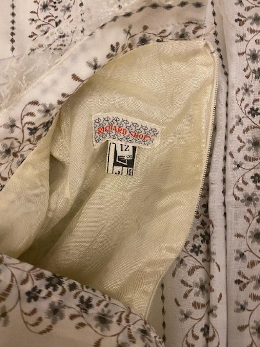 1970s White Floral Lace and Cotton Maxi Dress For Sale 1