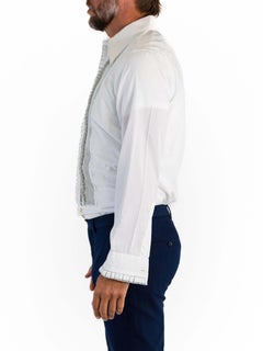 1970S White Formal Wear Tuxedo Shirt With Textured Ruffles