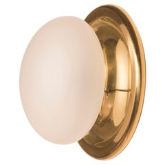 1970s White Frosted Glass Wall Lights with brass Base 8 Available