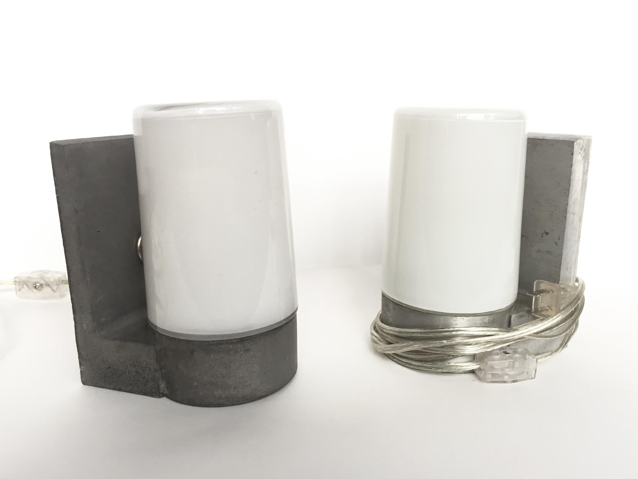 1970s White Glass and Aluminum Wall Sconces 4