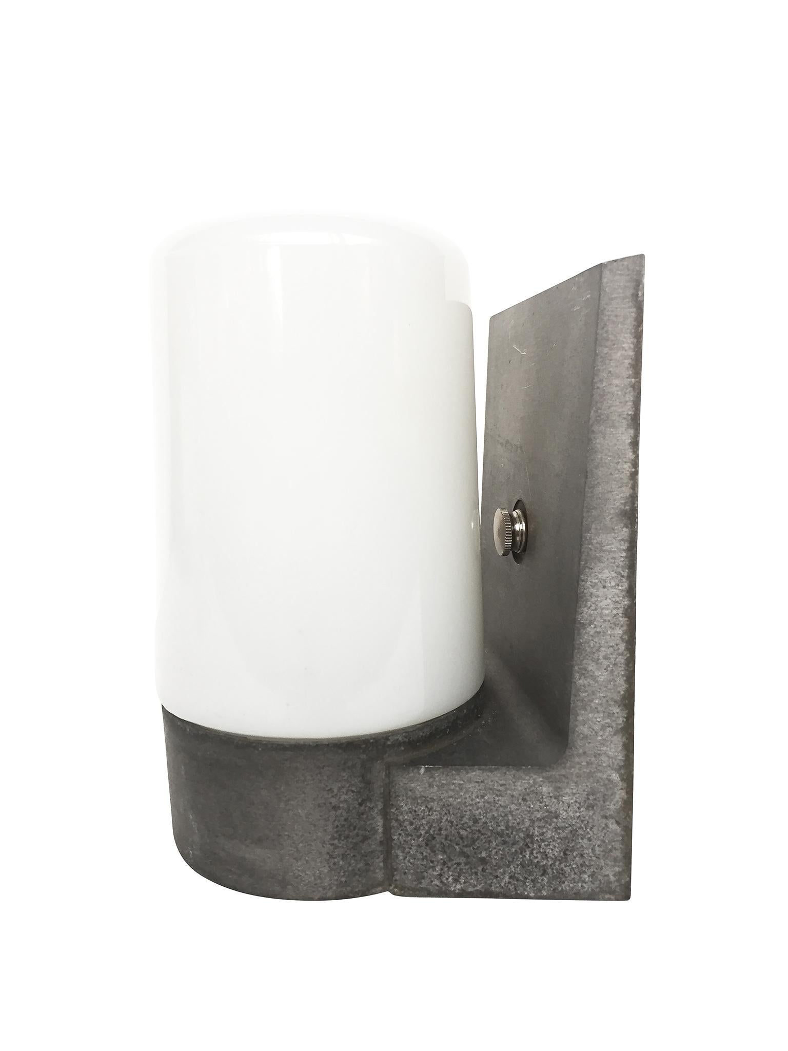 Industrial 1970s White Glass and Aluminum Wall Sconces
