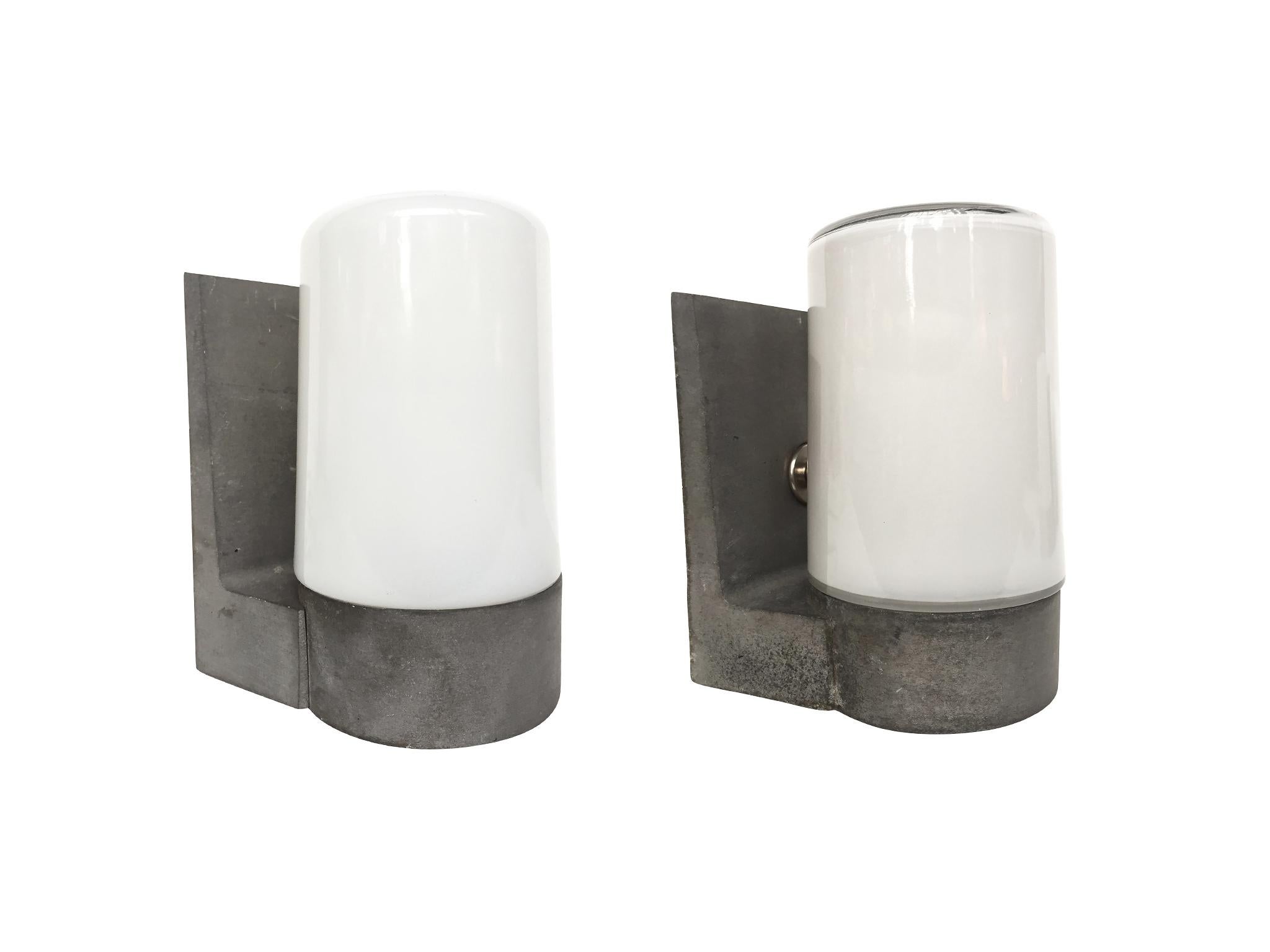 20th Century 1970s White Glass and Aluminum Wall Sconces