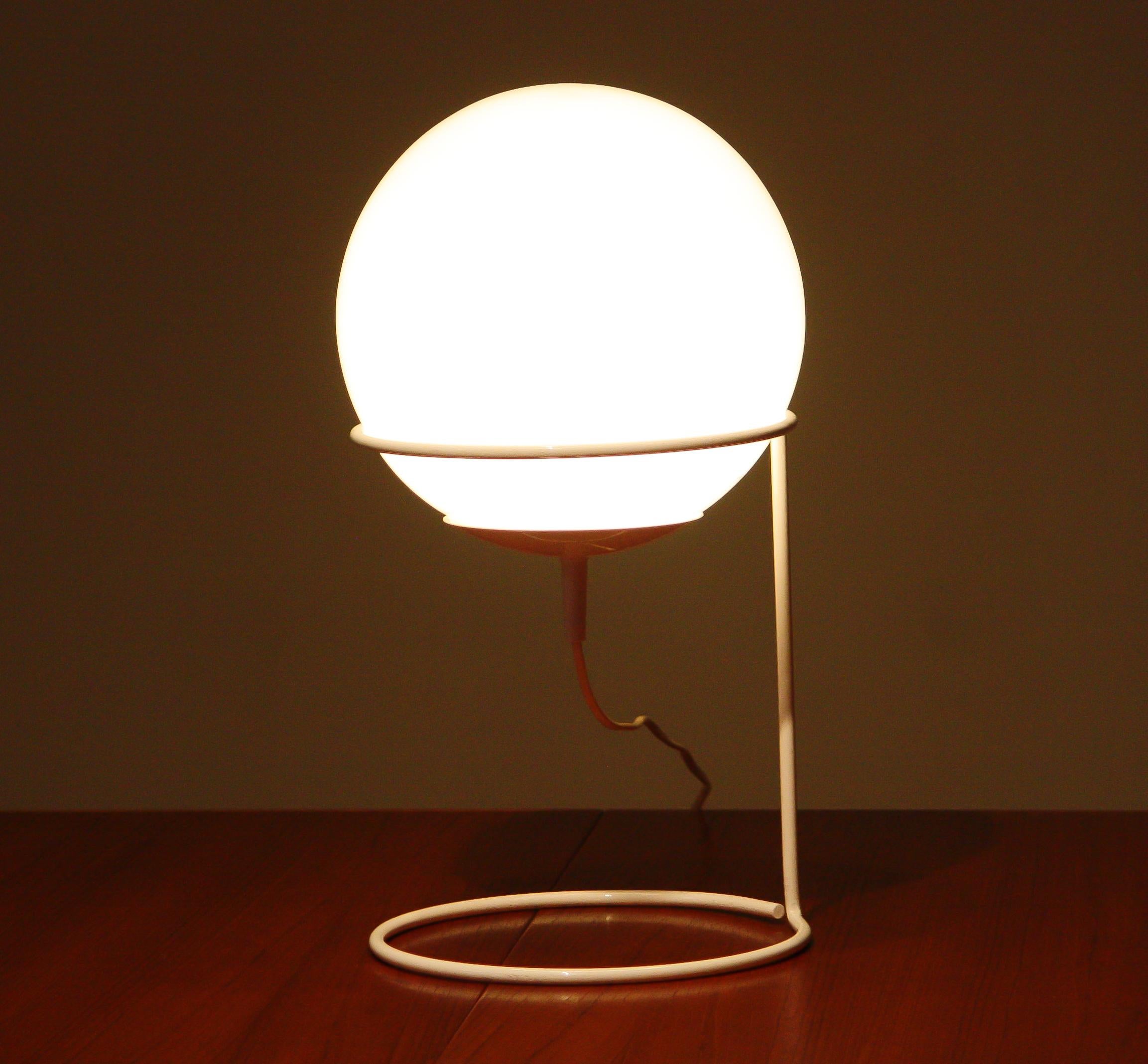 Dutch 1970s, White Glass Table Lamp by Hala Zeist 
