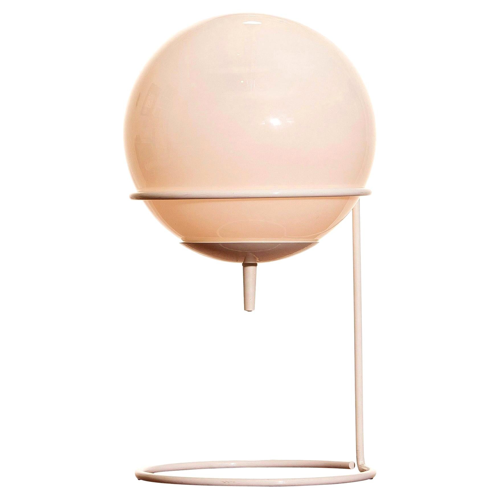 1970s, White Glass Table Lamp by Hala Zeist "the Basket" on a White Metal Frame