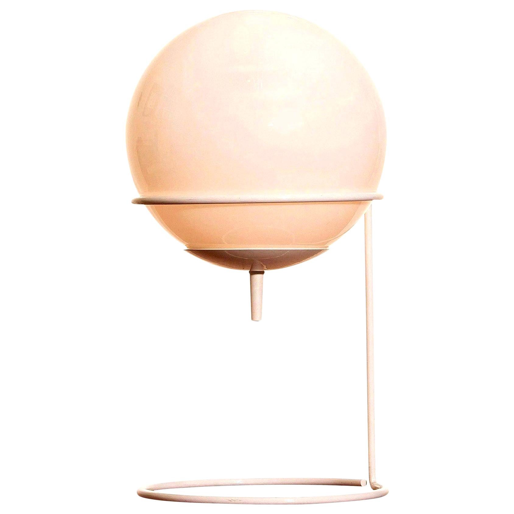 1970s, White Glass Table Lamp by Hala Zeist "the Basket" on a White Metal Frame