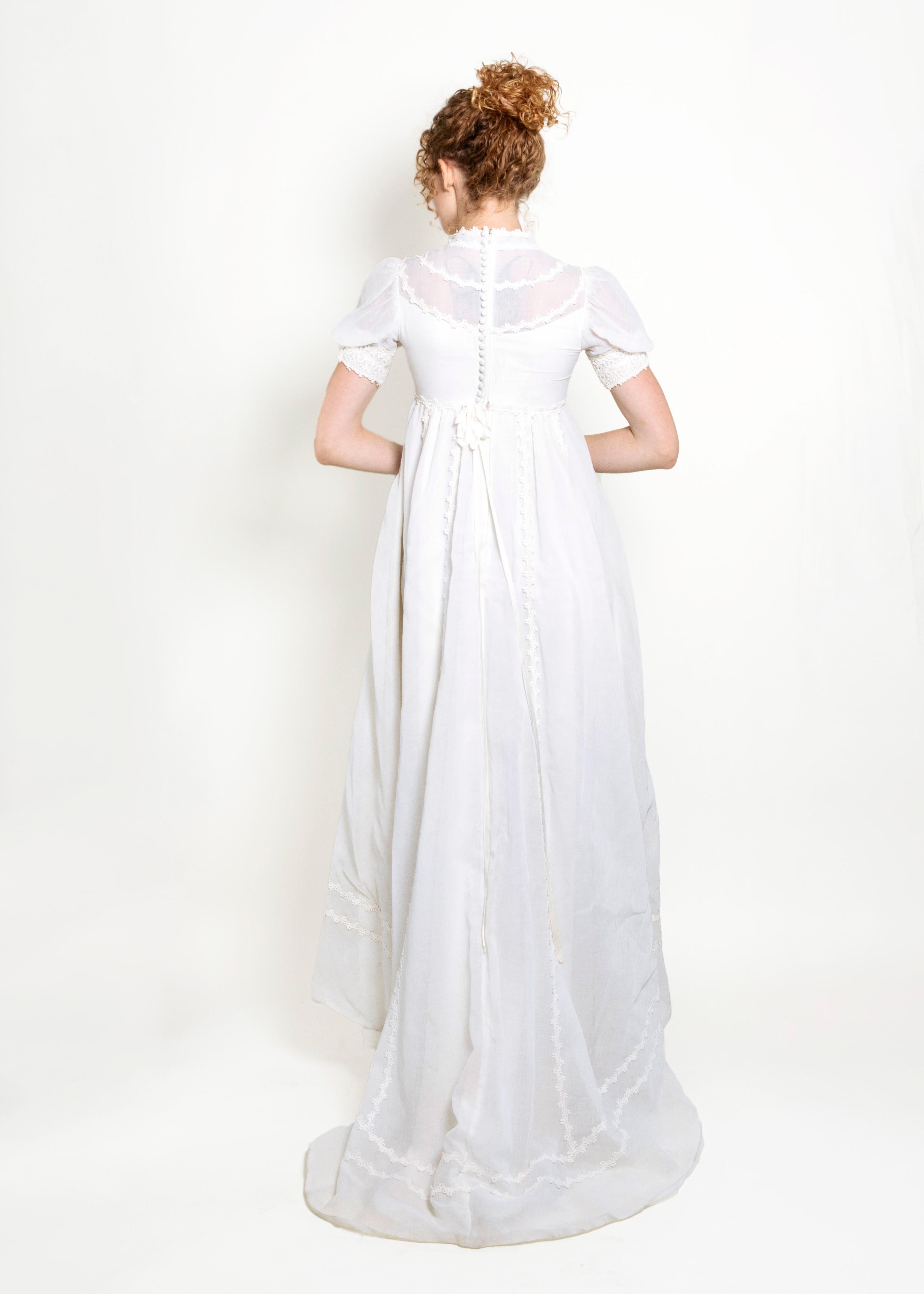 Women's 1970's White Gown with Train For Sale