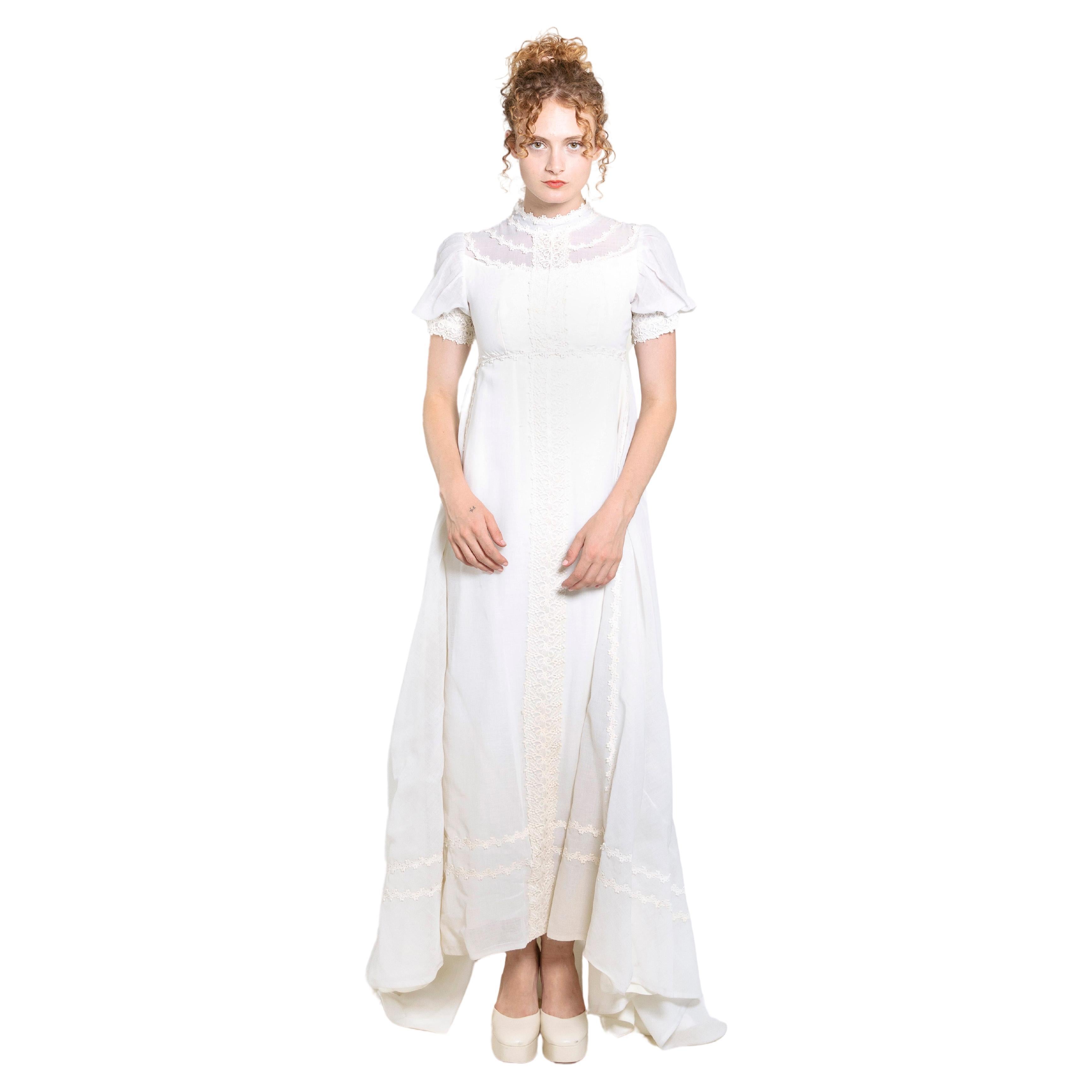 1970's White Gown with Train For Sale