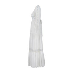 1970s White Gunne Sax Maxi Dress with Blue Floral Embroidery