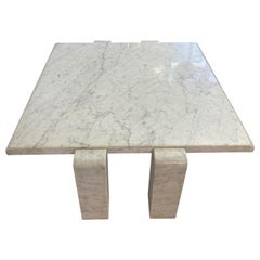 Vintage 1970s White Italian Coffee Table in Carrara Marble by Skipper