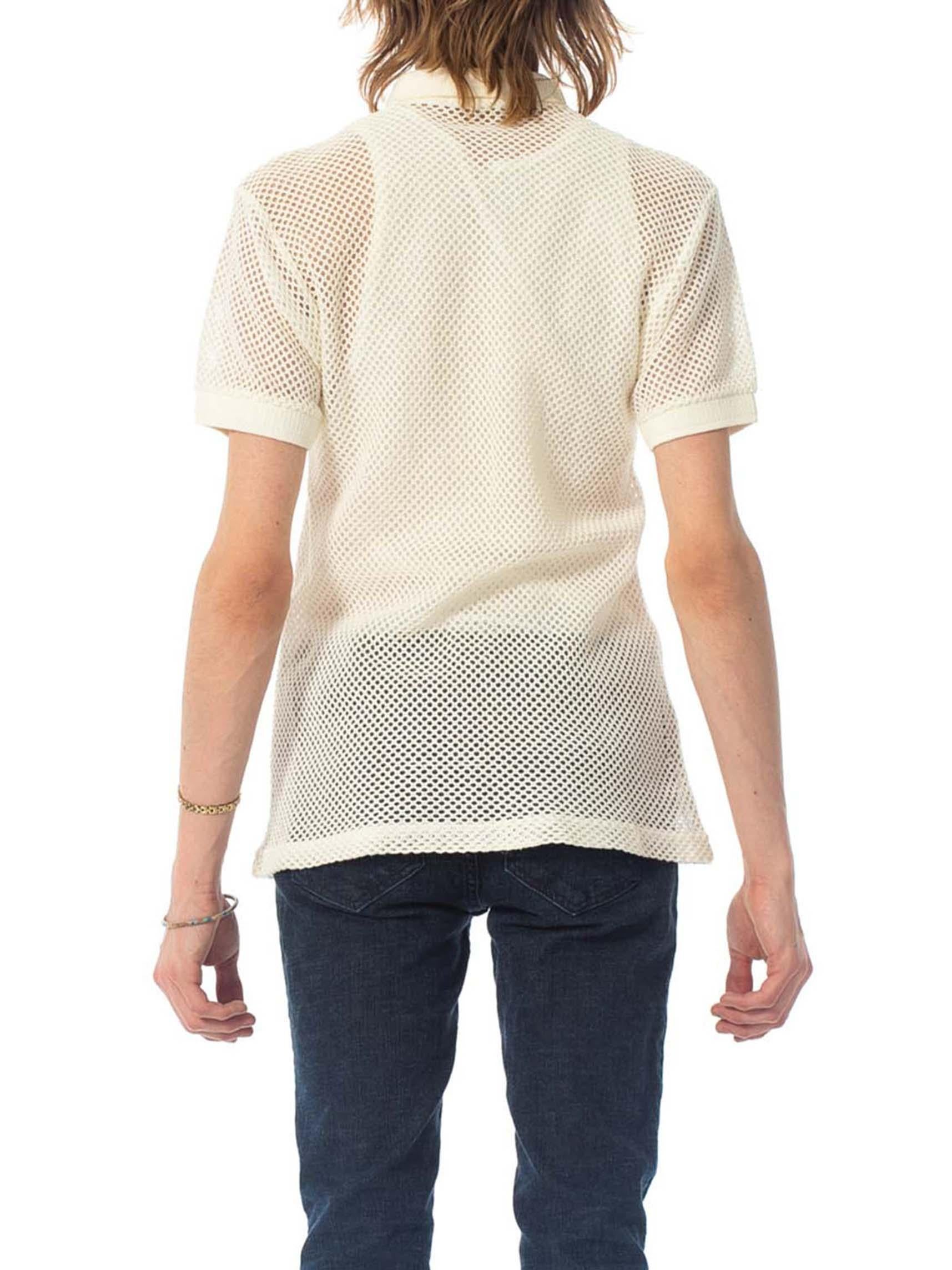 1970S White Sheer Cotton Blend Knit Mens Polo Shirt 2