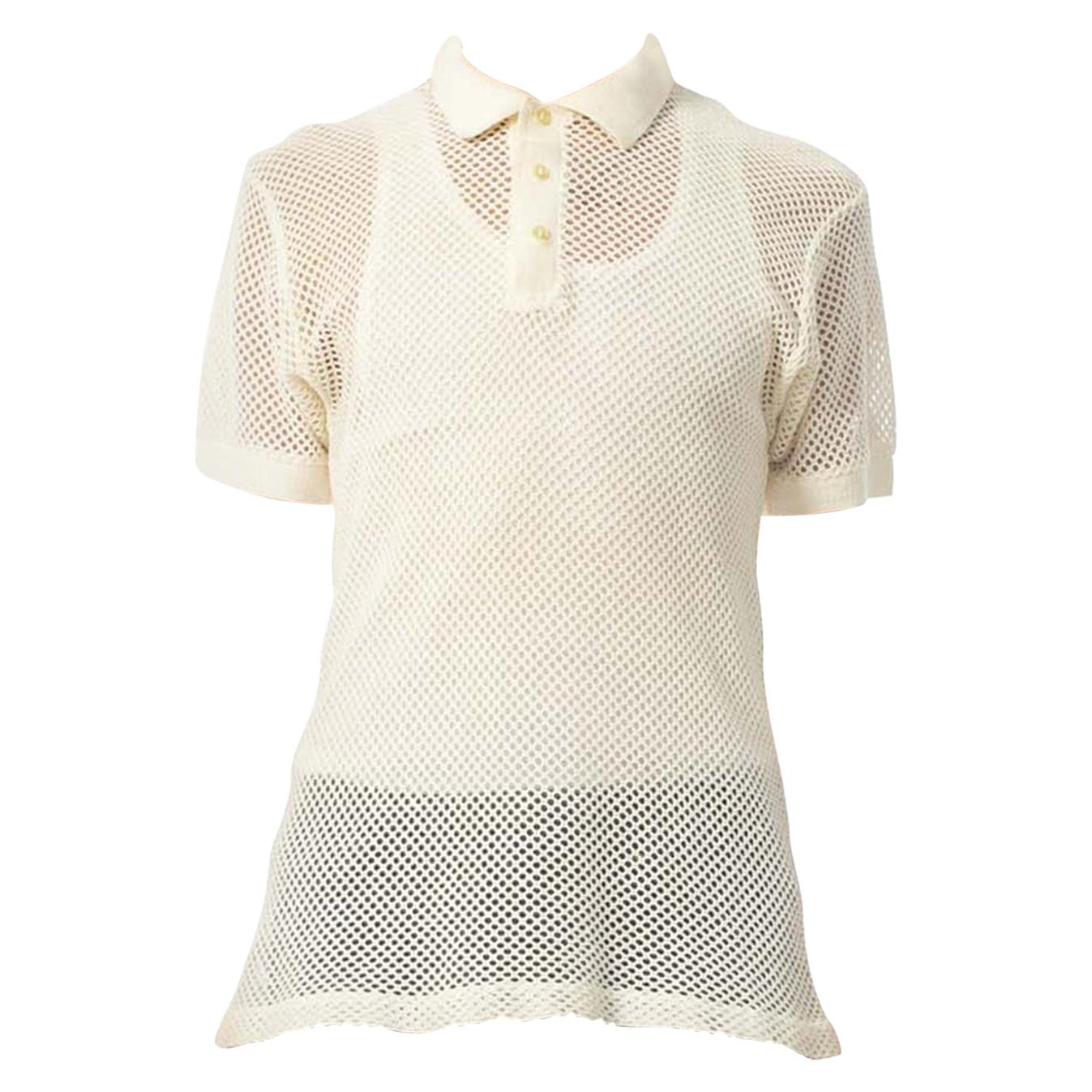 1970S White Sheer Cotton Blend Knit Mens Polo Shirt