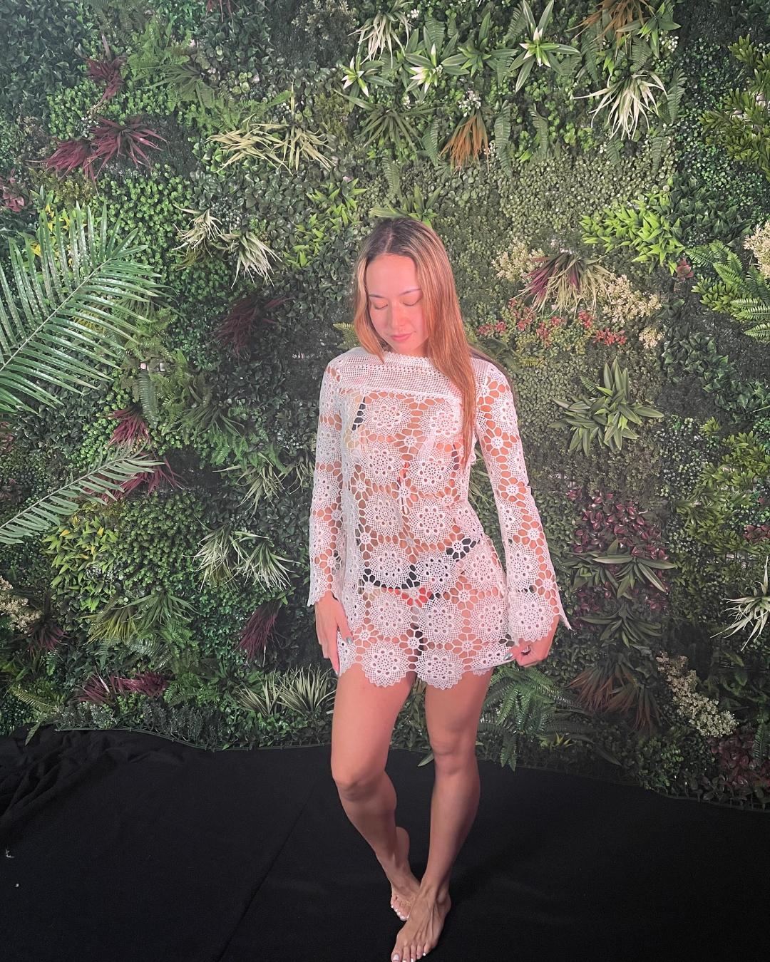 1970s White Lace Doily Crochet Dress For Sale 1
