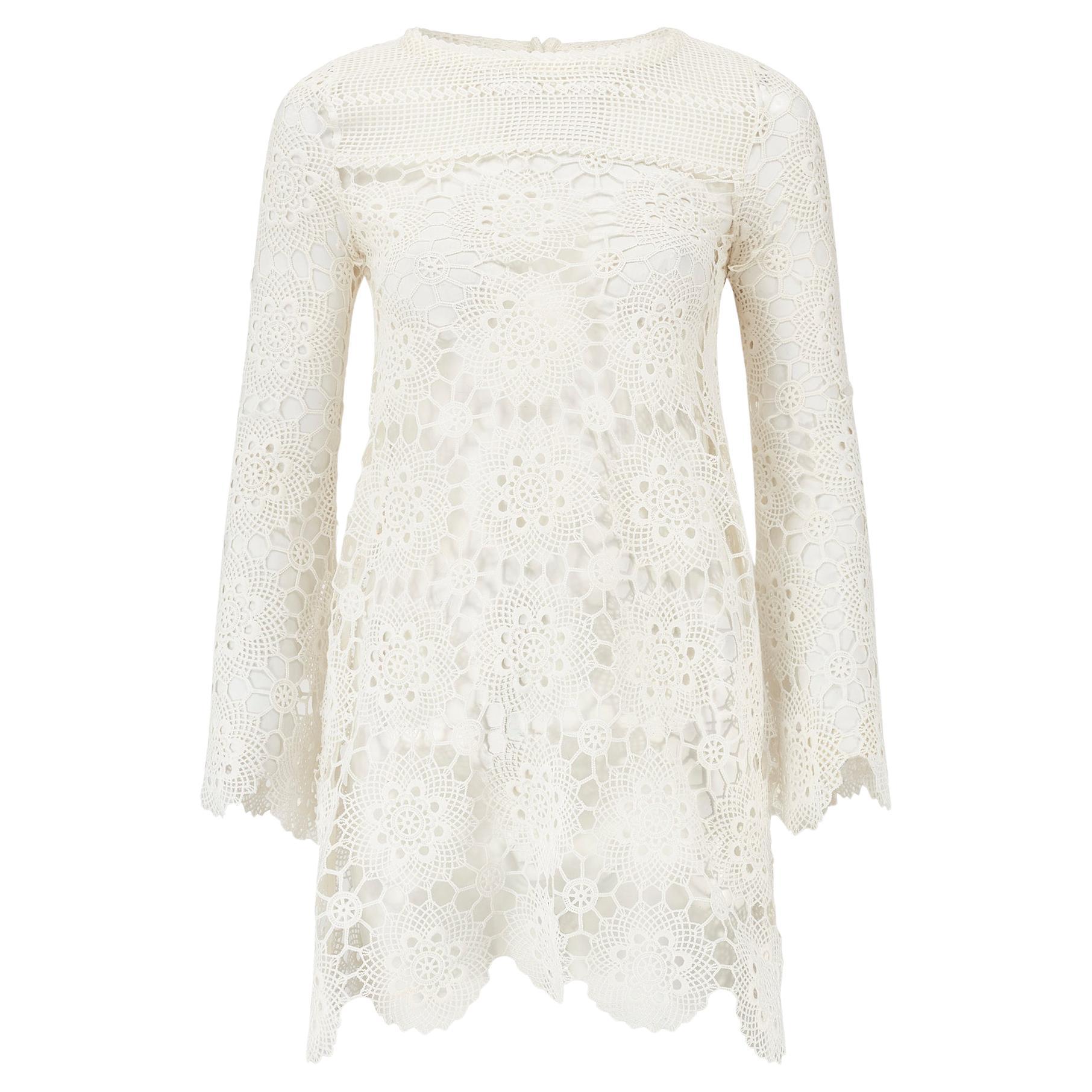 1970s White Lace Doily Crochet Dress For Sale