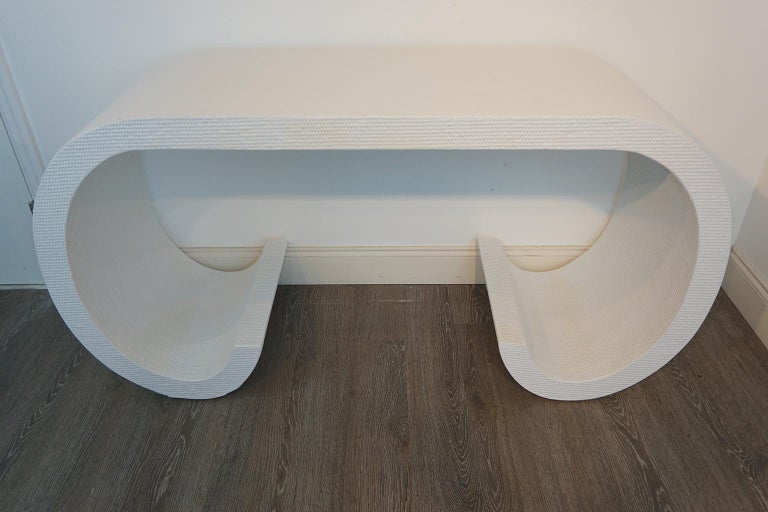 1970s White Lacquered Seagrass Console For Sale at 1stDibs