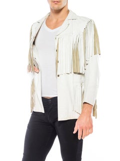 1970S White Leather Men's Fringed Jacket