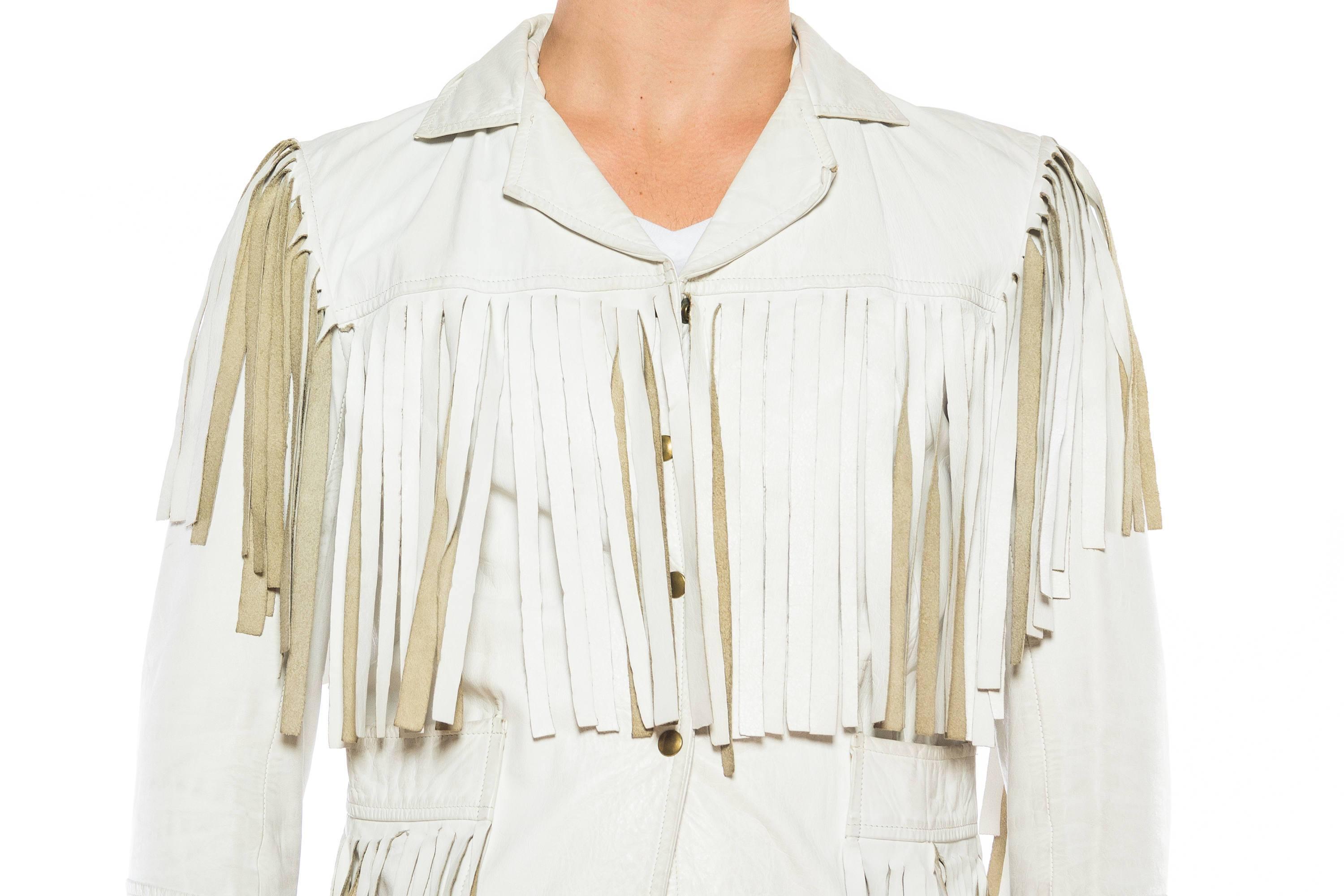 1970S White Leather Men's Fringed Jacket In Excellent Condition In New York, NY