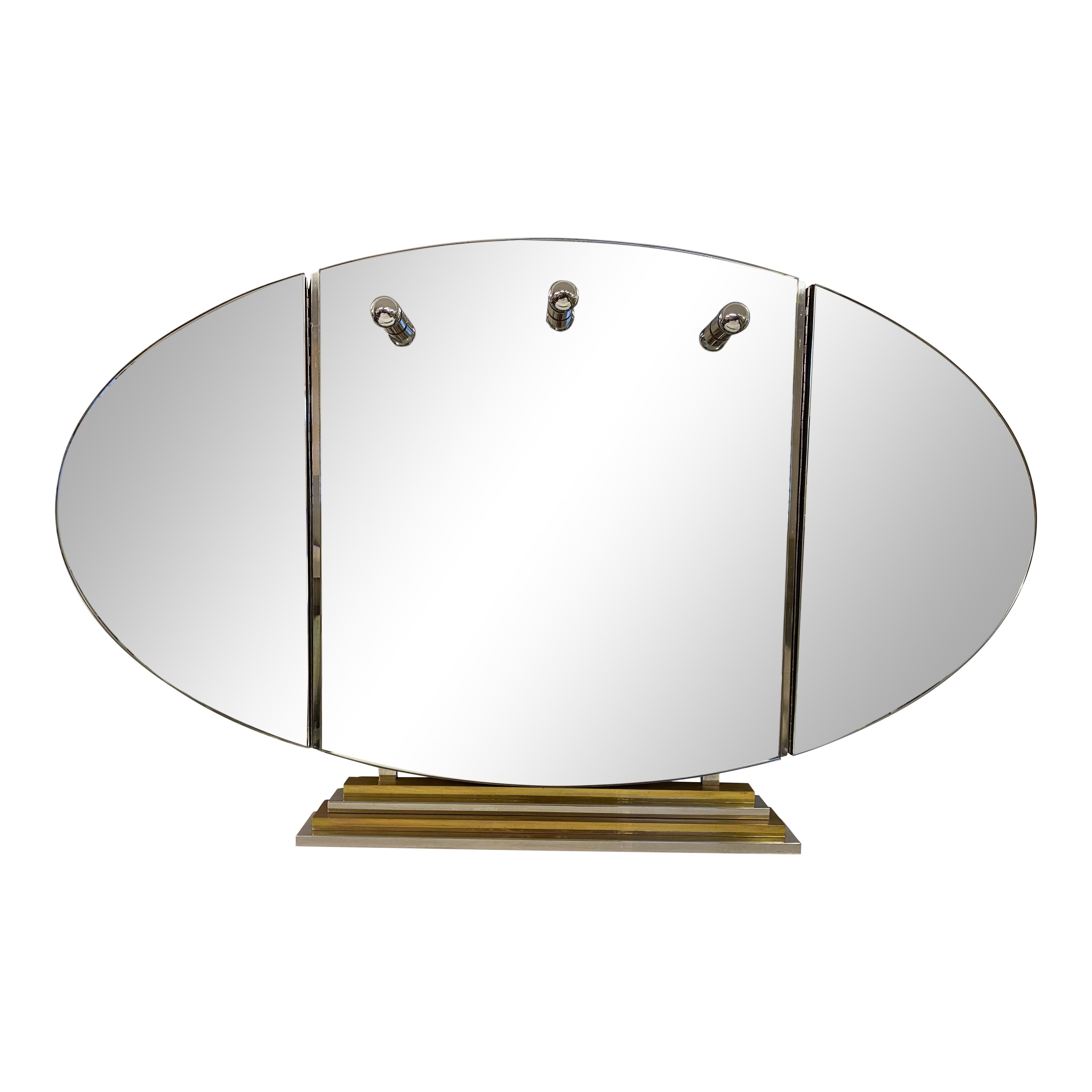 French 1970s White Lucite, Brass and Chrome Dressing Table by Michel Pigneres