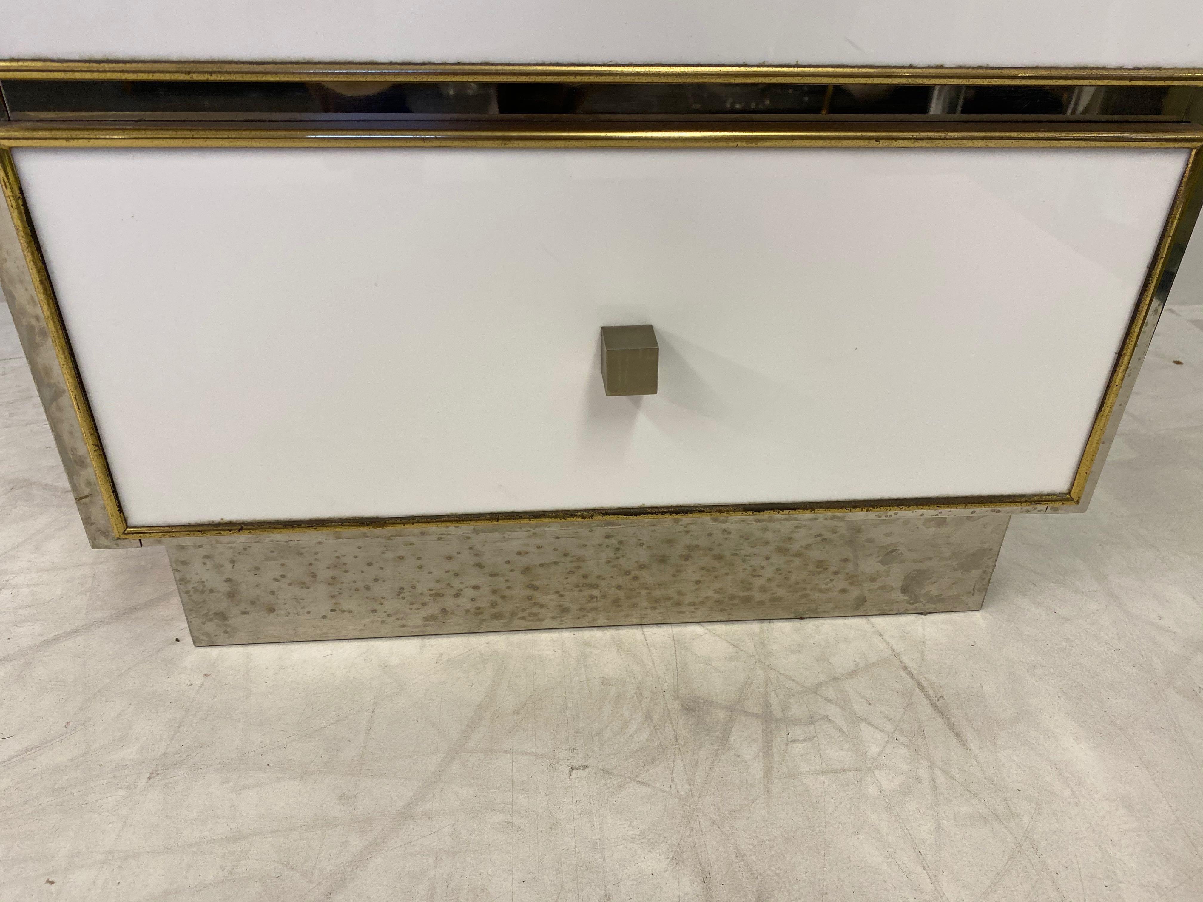 1970s White Lucite, Brass and Chrome Dressing Table by Michel Pigneres