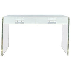 1970s White Lucite Wood Floating Desk Console Table