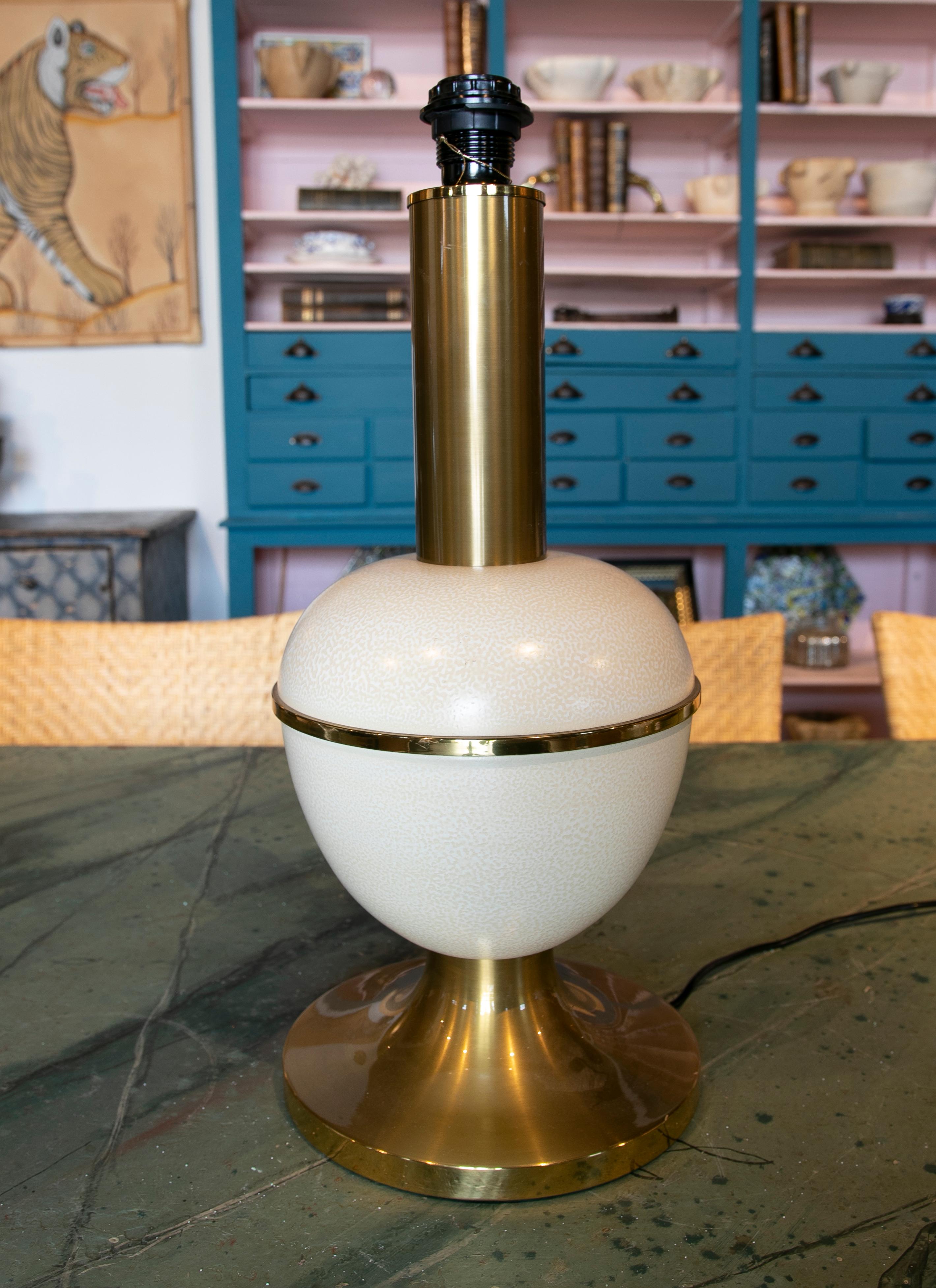 Spanish 1970s White Metal Table Lamp Imitating Ostrich Eggs  For Sale
