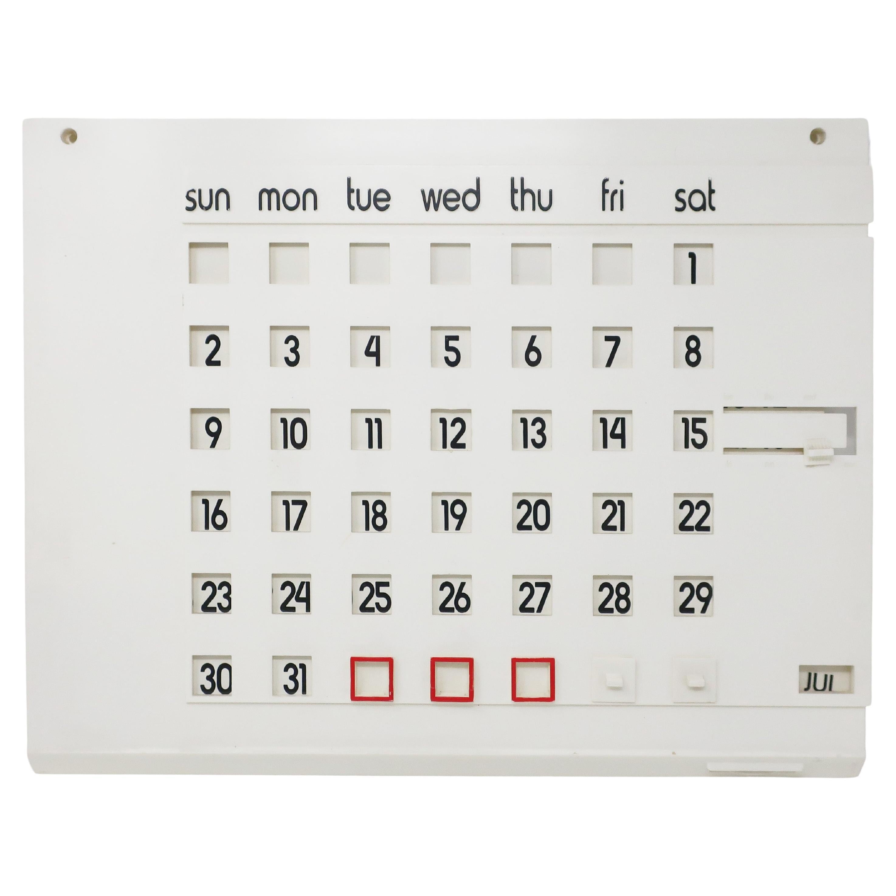 1970s White Mid-Century Modern Perpetual Calendar