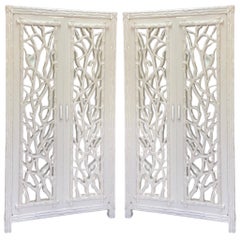 1970s White Mirrored Cabinets / Armoires with Faux Bois Doors Lucite Pulls, 2