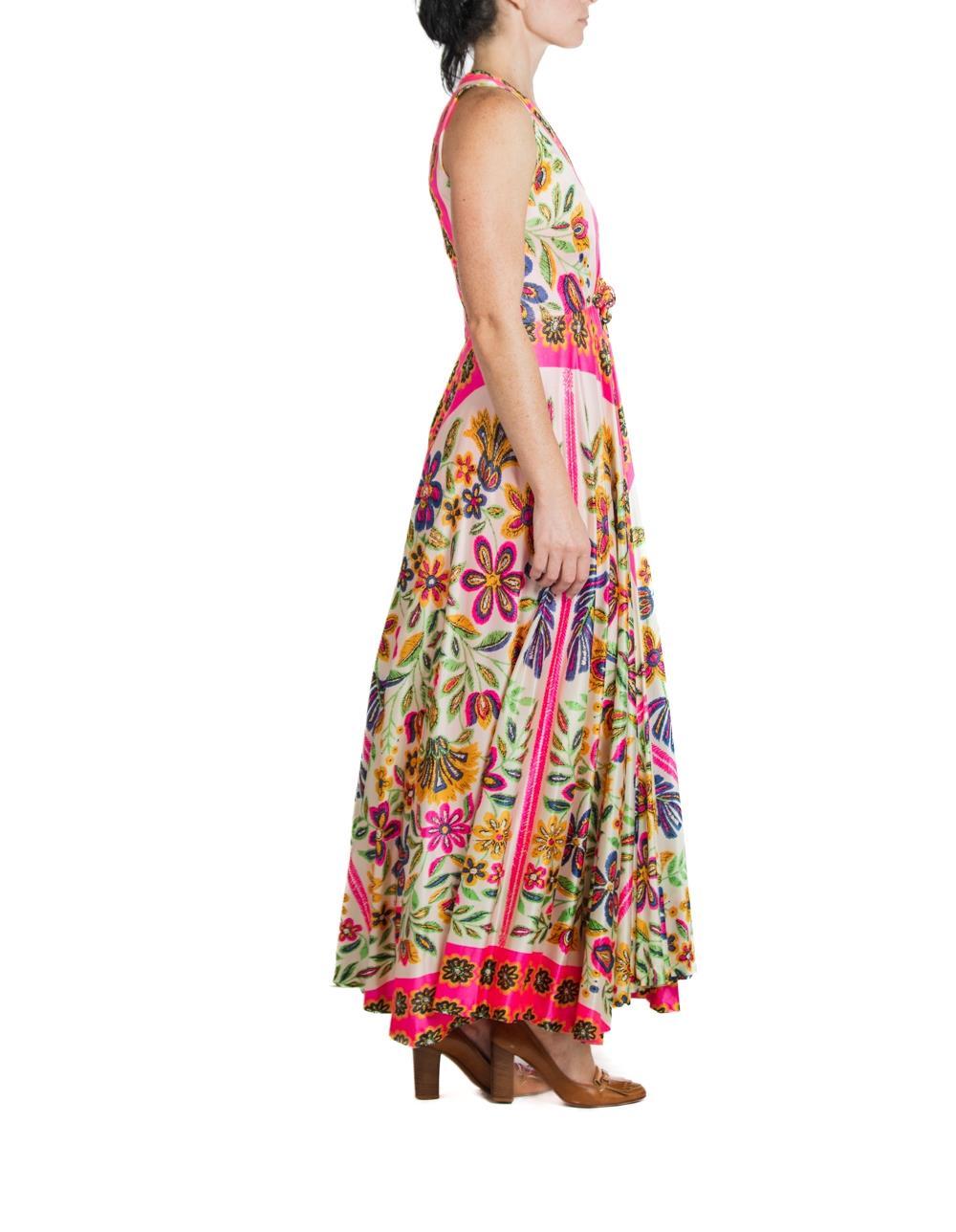 Women's 1970S White & Neon Pink Polyester Psychedelic Print Dress For Sale