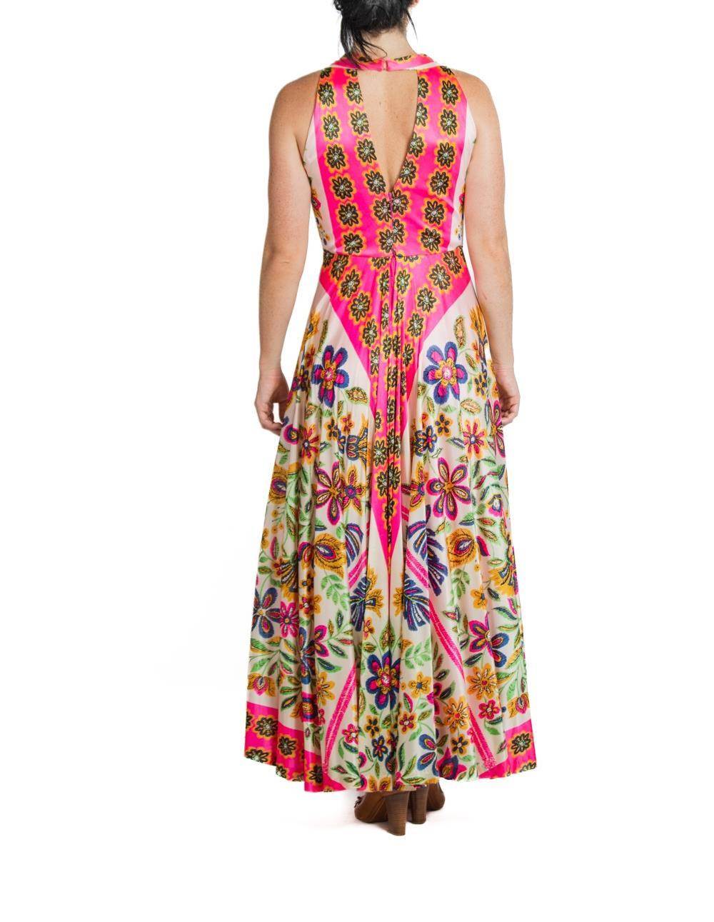 1970S White & Neon Pink Polyester Psychedelic Print Dress For Sale 3