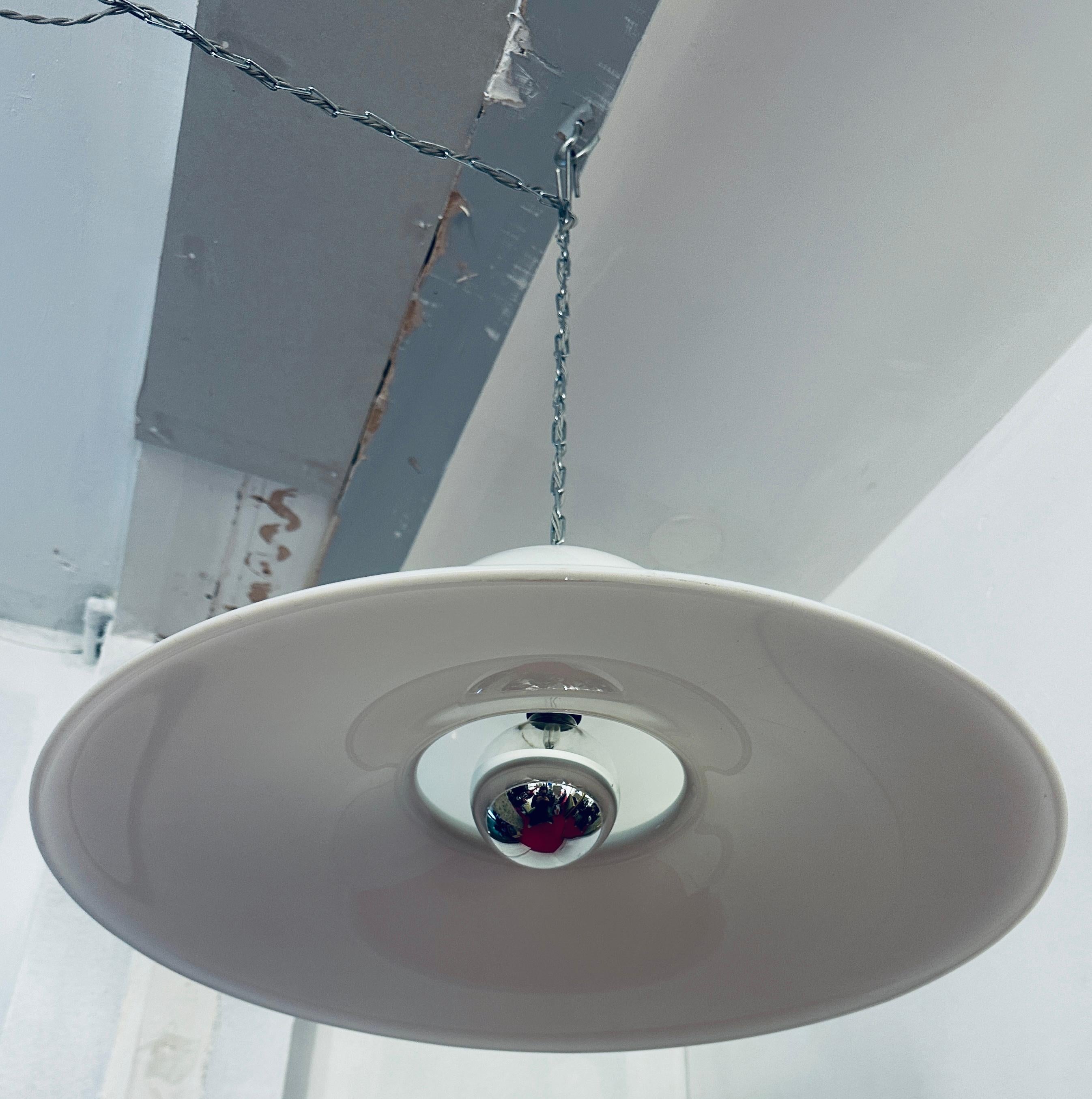 1970s White Plexiglass UFO Space Age Harvey Guzzini Hanging Ceiling Light 6
