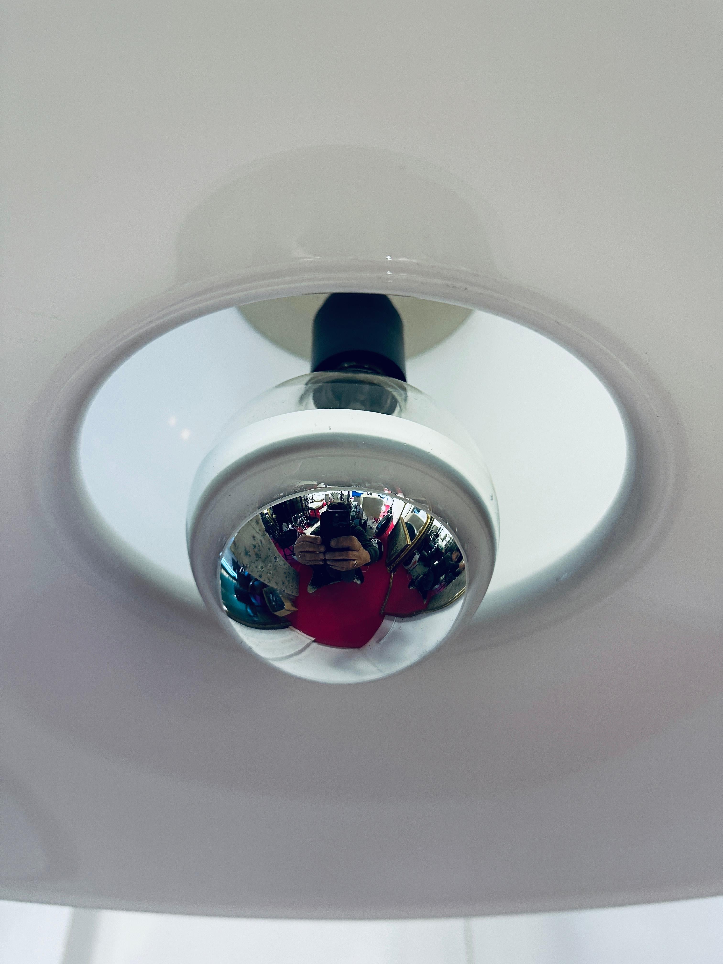 1970s White Plexiglass UFO Space Age Harvey Guzzini Hanging Ceiling Light 11