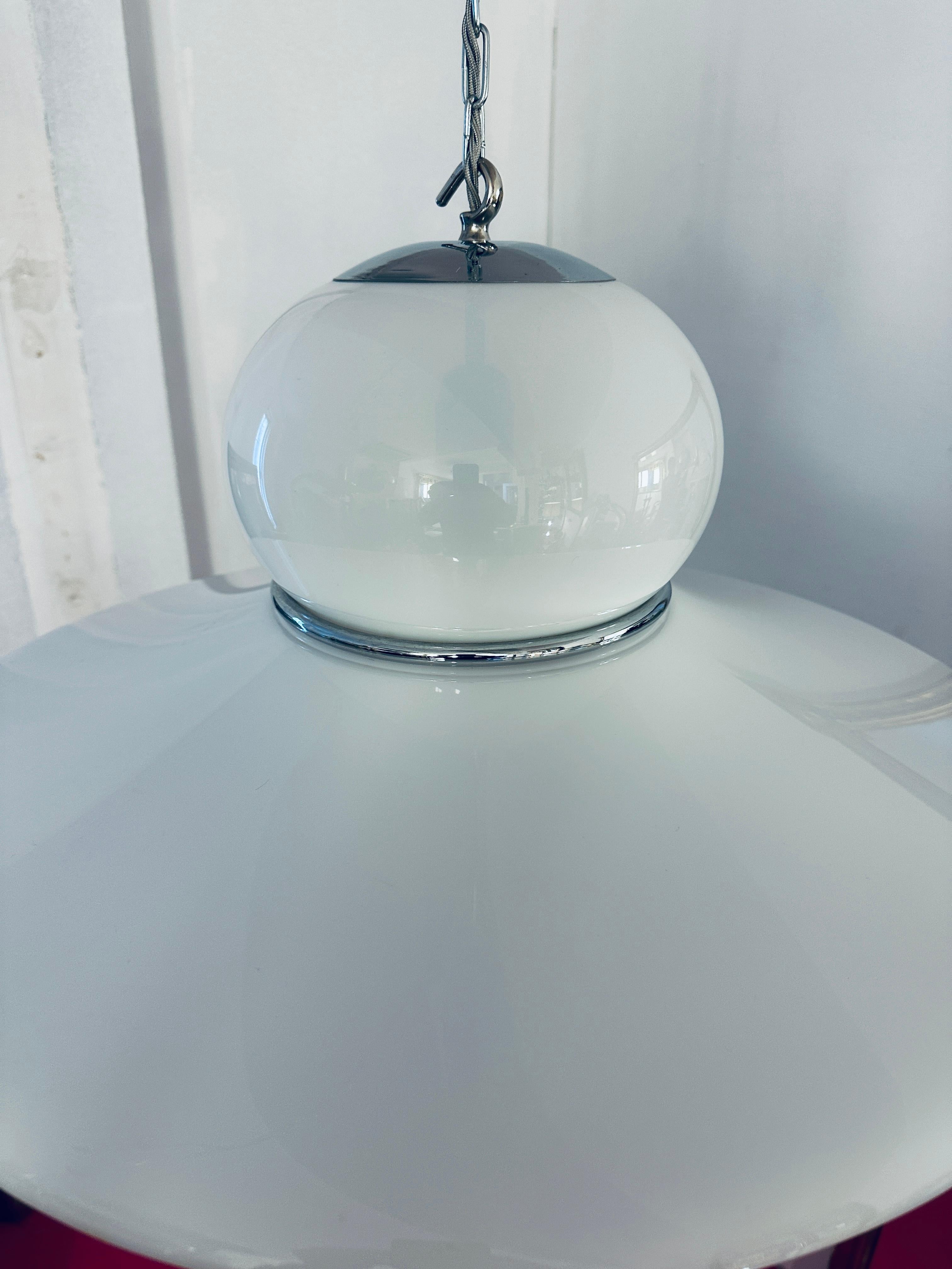 1970s White Plexiglass UFO Space Age Harvey Guzzini Hanging Ceiling Light 12